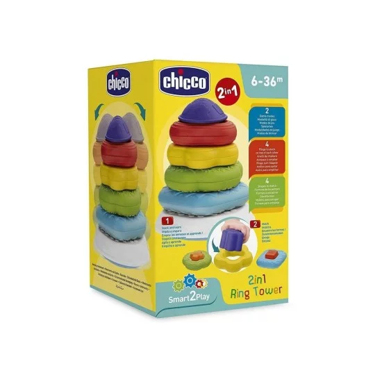 Chicco žiedų bokštas - piramidė 2 in 1 Chicco žiedų bokštas - piramidė 2 in 1