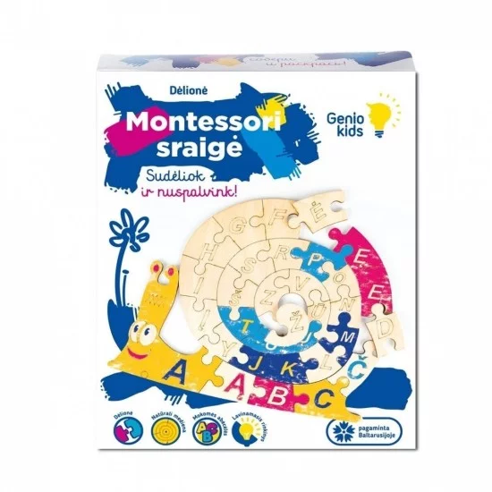 Medinė dėlionė Abėcėlė Montessori sraigė, 32 det. Medinė dėlionė Abėcėlė Montessori sraigė, 32 det.