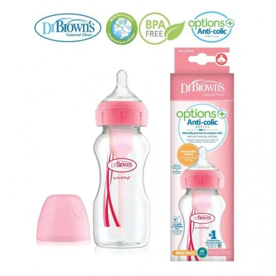DR.BROWN'S Buteliukas Options+ Wide-Neck plačiu kakleliu, 270 ml