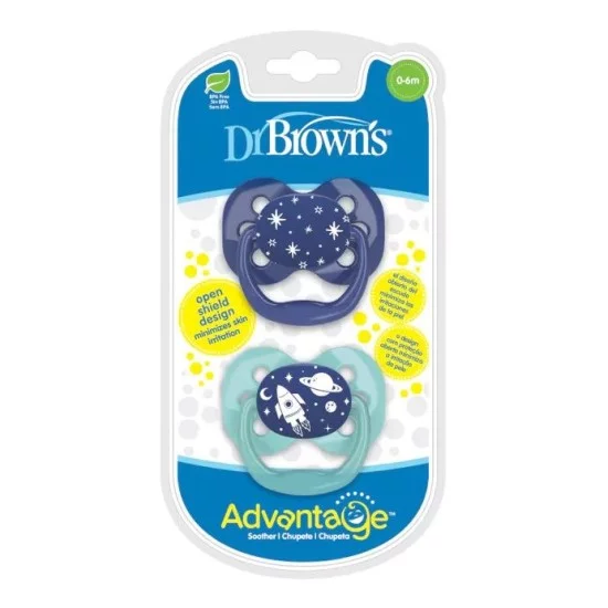 DR. BROWNS dvipusiai čiulptukai SPACE, 0-6 mėn., 2 vnt.