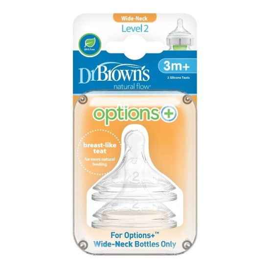 DR.BROWN'S II lygio žindukai OPTIONS+, silikoniniai, 3-6 mėn., plačiu kakleliu, 2 vnt.