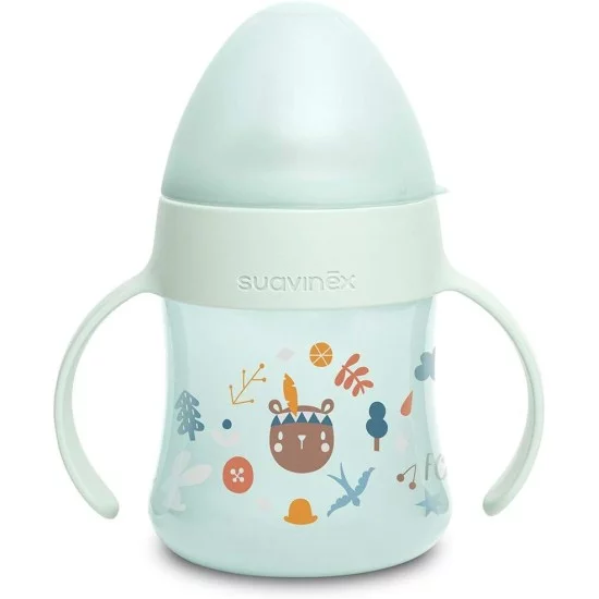 Suavinex neišsipilantis buteliukas su snapeliu ir rankenomis 150ml +4 Forest Suavinex neišsipilantis buteliukas su snapeliu ir rankenomis 150ml +4 Forest