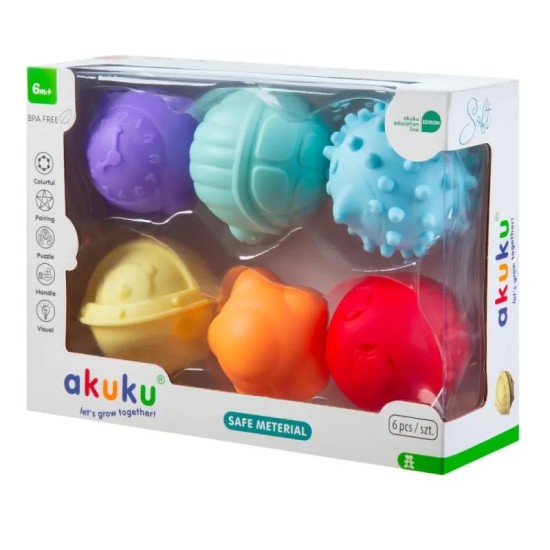 Akuku minkšti sensoriniai kamuoliukai (6 vnt.), A0640