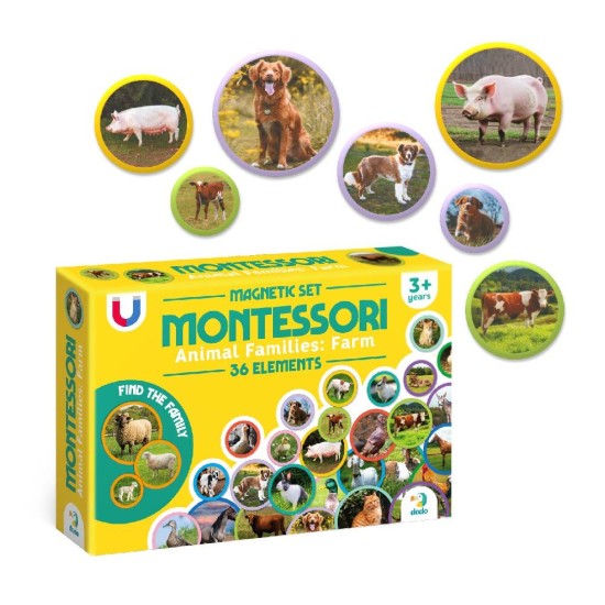 Edukacinis magnetinis žaidimas - dėlionė Montessori Magnetinis rinkinys Gyvūnų šeimos: Ūkis