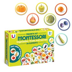 Edukacinis magnetinis žaidimas - dėlionė Montessori Magnetinis rinkinys Daržovės, vaisiai, uogos