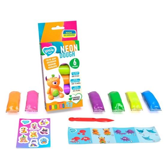 EcoToys Kūrybinis modelino rinkinys Play Dough - Neon Asorti 6 spalvos
