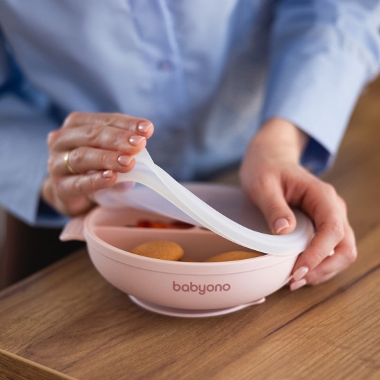 Babyono lėkštutė silikoninė neslystanti su dangteliu ir skyriais 