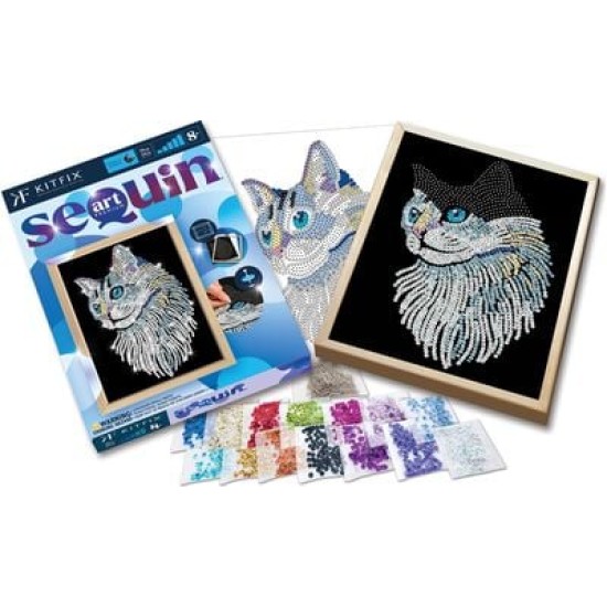 KITFIX DIY „Sequin Art“ mėlynasis rinkinys „Balta katė“