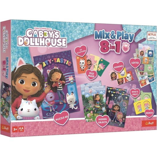 TREFL GABBY´S DOLLHOUSE 8in1 Mix&Play stalo žaidimų rinkinys Gabby’s Dollhouse