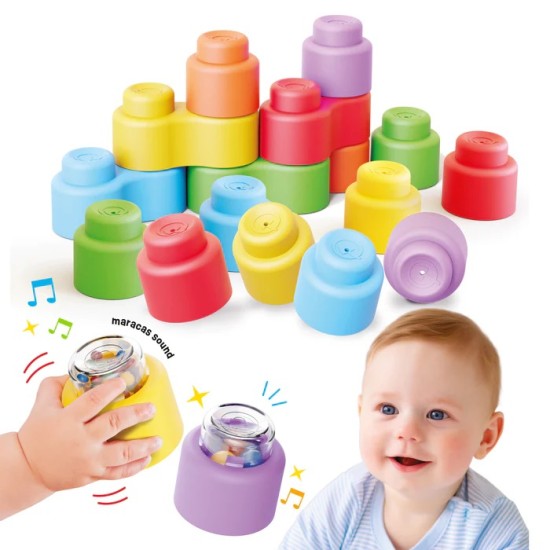 Quercetti Momy Soft Happy Sound - minkštos kaladėlės su barškučiais 18det.