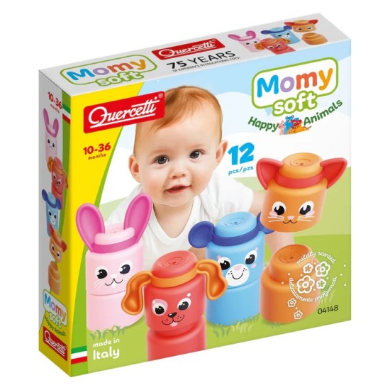 Quercetti Momy Soft Happy Animals - minkštos sensorinės kaladėlės 12 det.