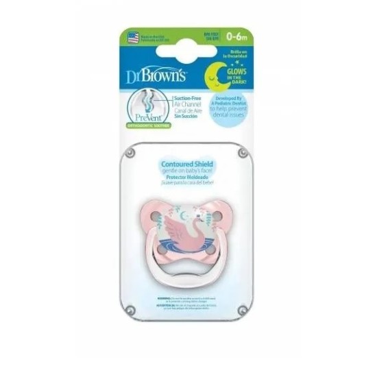 DR. BROWN'S tamsoje šviečiantis čiulptukas PreVent BUTTERFLY, rožinis nuo 0-6 mėn., 1 vnt