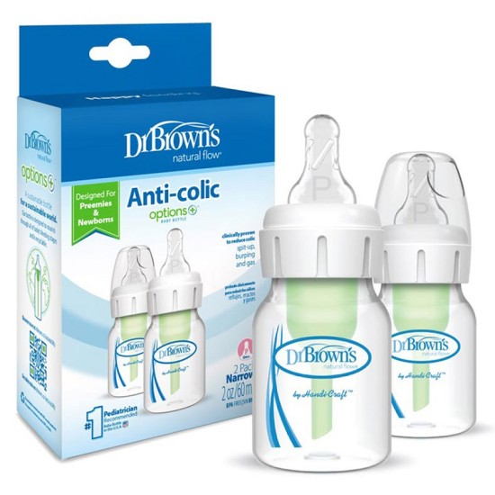 DR.BROWN'S buteliukai Options Narrow (siauru kakl.) 60 ml. 2 vnt (+ žinduk. neišnešiotukams)
