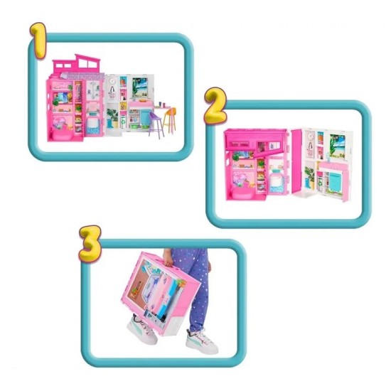  „Barbie" nešiojamas lėlės namas + lėlė