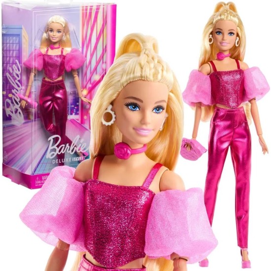 BARBIE Deluxe Style lėlė rožiniu kostiumėliu BARBIE Deluxe Style lėlė rožiniu kostiumėliu
