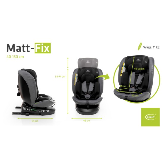 4Baby autokėdutė MATT-FIX 40-150CM I-SIZE tamsiai pilka