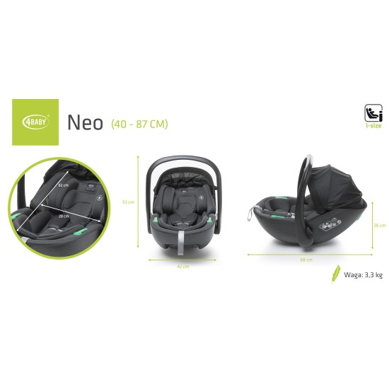 4Baby autokėdutė NEO 40-87CM I-SIZE tamsiai pilka