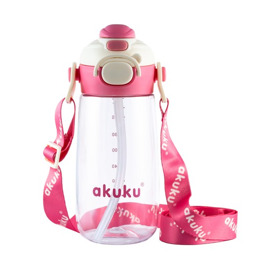 Akuku gertuvė su šiaudeliu 480ml pilkas rožinė A0725