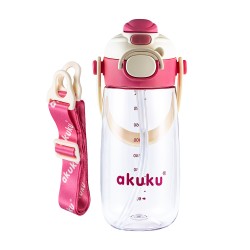 Akuku gertuvė su šiaudeliu 480ml pilkas rožinė A0725