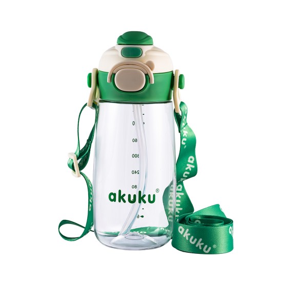 Akuku gertuvė su šiaudeliu 480ml pilkas žalia A0724 Akuku gertuvė su šiaudeliu 480ml pilkas žalia A0724