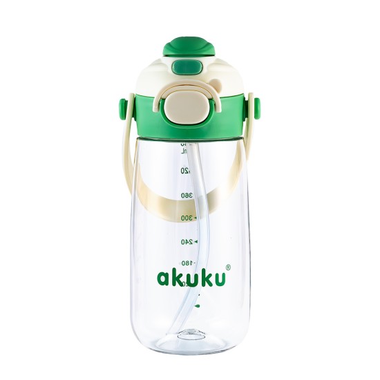 Akuku gertuvė su šiaudeliu 480ml pilkas žalia A0724 Akuku gertuvė su šiaudeliu 480ml pilkas žalia A0724