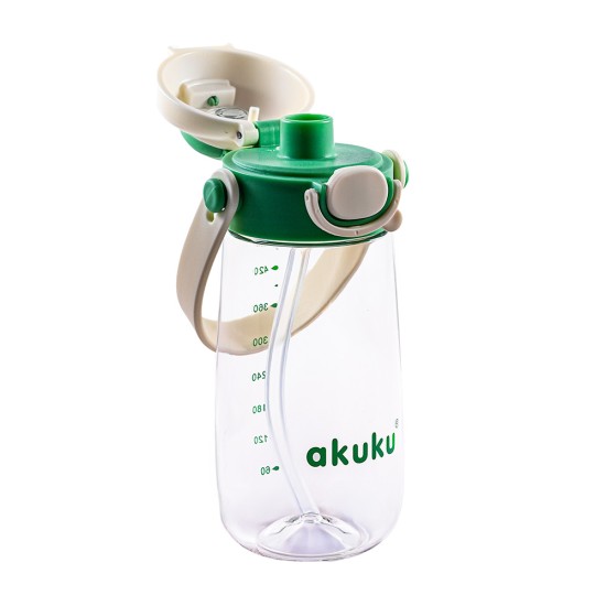 Akuku gertuvė su šiaudeliu 480ml pilkas žalia A0724 Akuku gertuvė su šiaudeliu 480ml pilkas žalia A0724