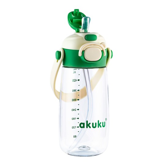 Akuku gertuvė su šiaudeliu 480ml pilkas žalia A0724 Akuku gertuvė su šiaudeliu 480ml pilkas žalia A0724