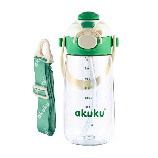 Akuku gertuvė su šiaudeliu 480ml pilkas žalia A0724 Akuku gertuvė su šiaudeliu 480ml pilkas žalia A0724