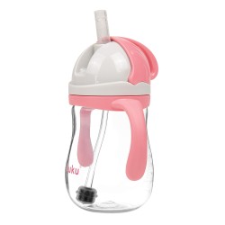 Akuku puodelis su šiaudeliu 280ml rožinis A0676
