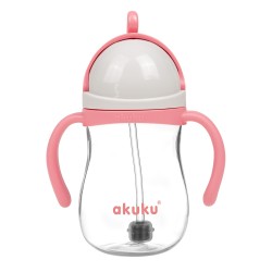 Akuku puodelis su šiaudeliu 280ml rožinis A0676