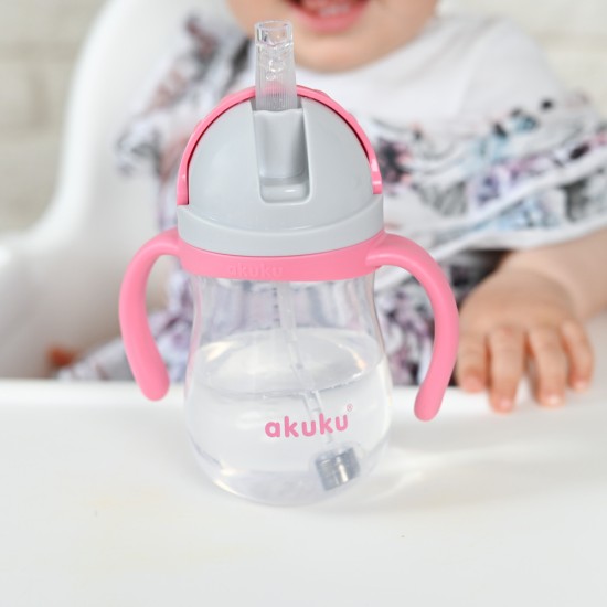 Akuku puodelis su šiaudeliu 280ml rožinis A0676 Akuku puodelis su šiaudeliu 280ml rožinis A0676