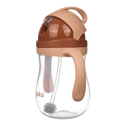 Akuku puodelis su šiaudeliu 280ml rudas A0729