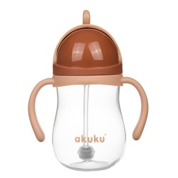 Akuku puodelis su šiaudeliu 280ml rudas A0729