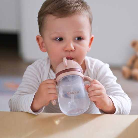 Akuku puodelis su šiaudeliu 280ml rudas A0729 Akuku puodelis su šiaudeliu 280ml rudas A0729