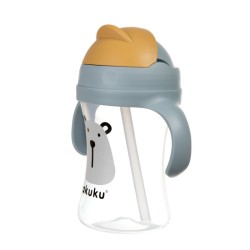 Akuku puodelis su šiaudeliu 290ml pilkas meška A0203