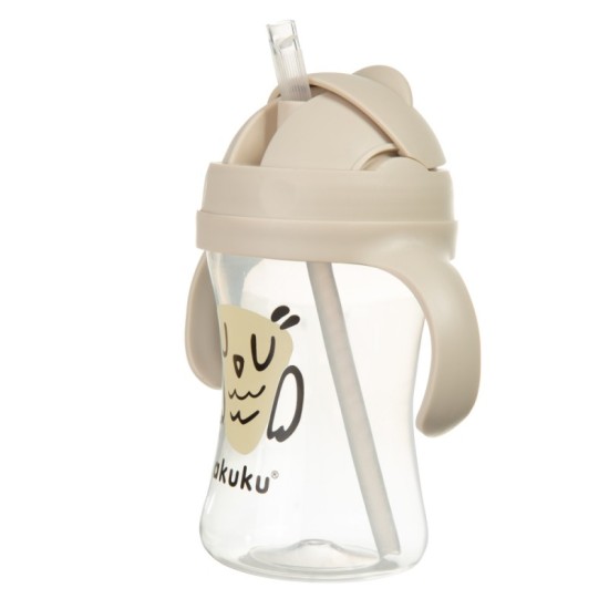 Akuku puodelis su šiaudeliu 290ml rudas pelėda A0204