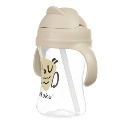 Akuku puodelis su šiaudeliu 290ml rudas pelėda A0204