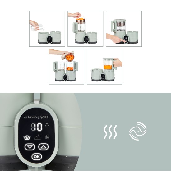 Babymoov trintuvas garintuvas Nutribaby stiklinis žalias A001138 Babymoov trintuvas garintuvas Nutribaby stiklinis žalias A001138
