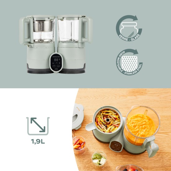 Babymoov trintuvas garintuvas Nutribaby stiklinis žalias A001138 Babymoov trintuvas garintuvas Nutribaby stiklinis žalias A001138