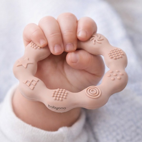 Babyono kramtukas silikoninis žiedas kreminis 825/04 Babyono kramtukas silikoninis žiedas kreminis 825/04