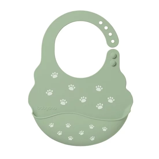 BabyOno seilinukas silikoninis, žalias, pėdsakai, 829/06 BabyOno seilinukas silikoninis, žalias, pėdsakai, 829/06