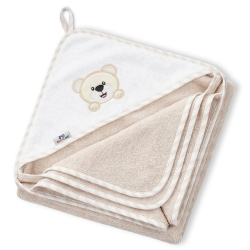 Bocioland rankšluostis su gobtuvu frotinis 80x80 kreminis meška BL069