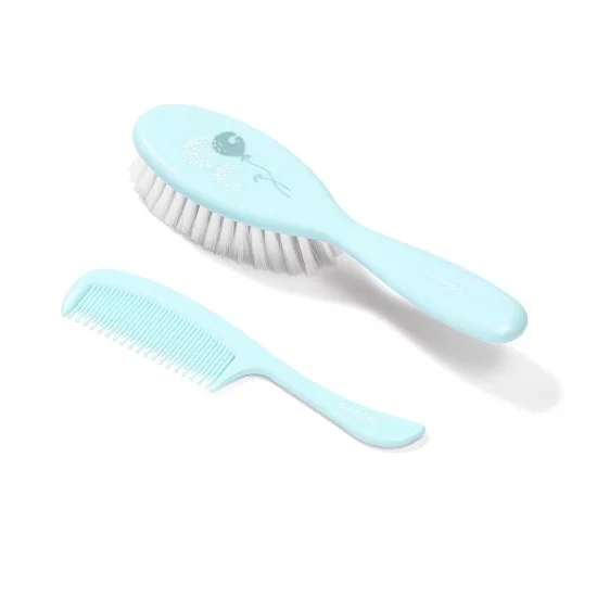Babyono plaukų šepetys ypatingai minkštas šeriais + šukutės nuo 0+ mėn mėlynas, 569/04 Babyono plaukų šepetys ypatingai minkštas šeriais + šukutės nuo 0+ mėn mėlynas, 569/04