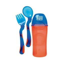 Maitinimo įrankiai dėkle (1kopl.šaukštelis ir šakutė) įvairių spalvų