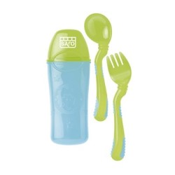 Maitinimo įrankiai dėkle (1kopl.šaukštelis ir šakutė) įvairių spalvų